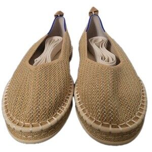 Rothy’s Espadrille Gold Stripe Ballet Wrap Tie Flats Ivory Women’s 10 NWOT Rare